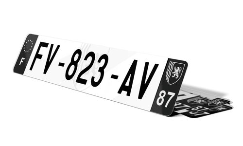 Plaque d'immatriculation noire fond logo Haute-Vienne