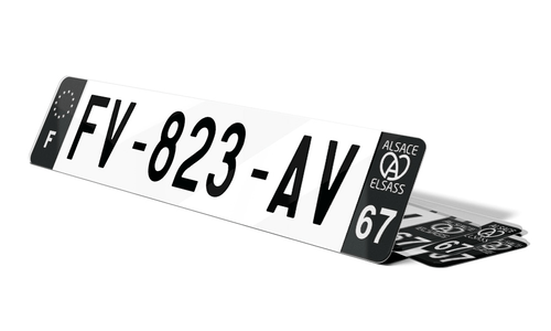 Plaque d'immatriculation noire Alsace 67