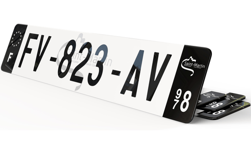 Plaque immatriculation Noire Fond logo Saint-Martin