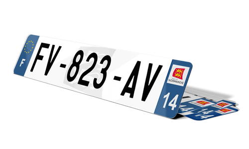 Plaque d'immatriculation fond logo Calvados 14