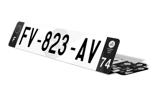 Plaque d'immatriculation noire fond logo Haute-Savoie