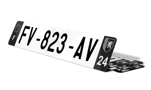 Plaque d'immatriculation noire fond logo Dordogne