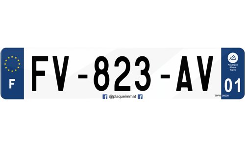 Plaque immatriculation homologuée avec réseau Facebook