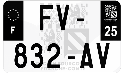 Plaque d'immatriculation moto noire fond logo Doubs 25