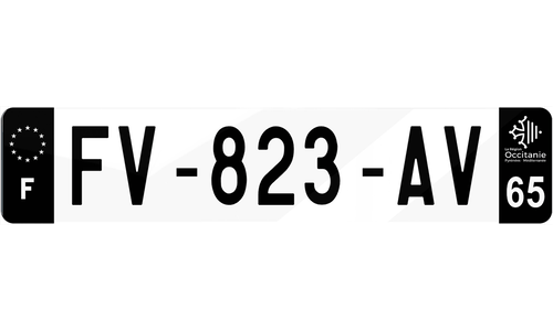 Plaque d'immatriculations noires Hautes-Pyrénées 65