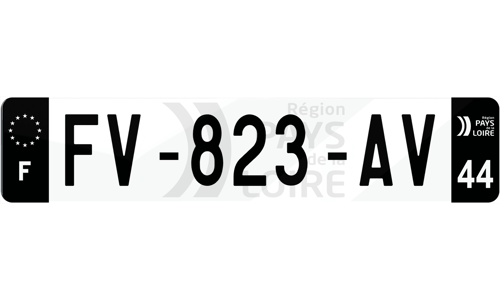 Plaque immatriculation noire fond logo Pays de la Loire