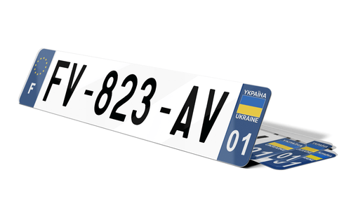 Plaque immatriculation bleu drapeau Ukraine UA