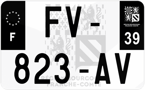 Plaque d'immatriculation moto noire fond logo Jura 39