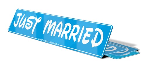 Plaque immatriculation Just Married avec petit texte