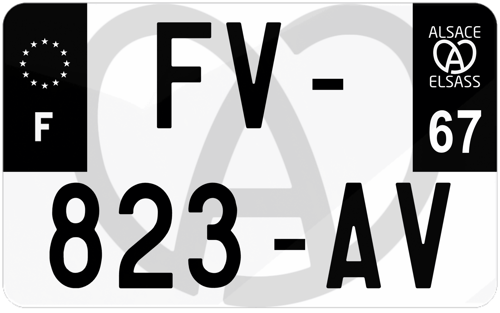 Plaque d'immatriculation moto noire fond logo Bas-Rhin 67