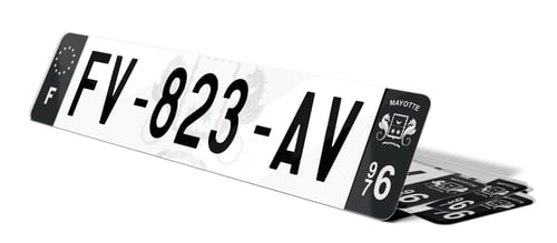 Plaque immatriculation noire fond logo Mayotte 976