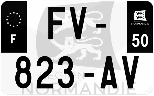 Plaque d'immatriculation moto noire fond logo Manche 50