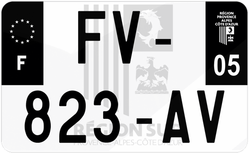 Plaque d'immatriculation moto noire fond logo Hautes-Alpes 05