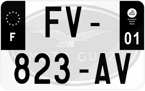Plaque d'immatriculation moto noire fond logo Guzzi Moto