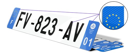 Plaque d'Immatriculation effet Carbone bleu