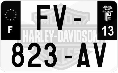Plaque d'immatriculation noire moto fond logo Harley Davidson