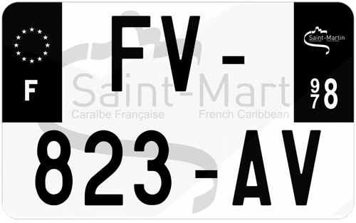 Plaque d'immatriculation moto noire fond logo Saint-Martin 978