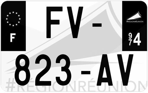 Plaque d'immatriculation moto noire fond logo La Réunion 974