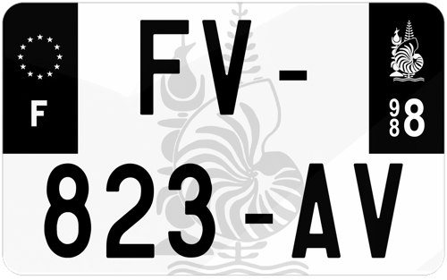 Plaque d'immatriculation moto noire fond logo Nouvelle-Calédonie 988