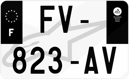 Plaque d'immatriculation moto noire fond logo Alpinestars