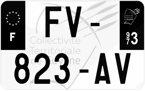 Plaque d'immatriculation moto noire fond logo Guyane 973