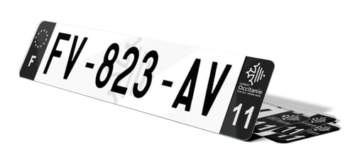 Plaque d'immatriculation noire fond logo Aude