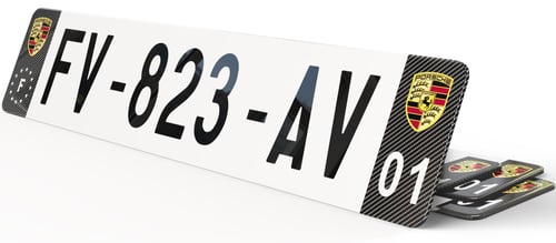 Plaque immatriculation Noire Eurofrance Porsche Carbone