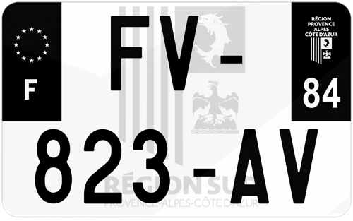 Plaque d'immatriculation moto noire fond logo Vaucluse 84