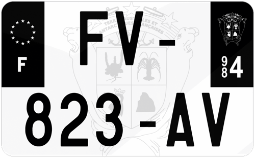 Plaque d'immatriculation moto noire fond logo Terres Australes et Antarctiques Françaises 984