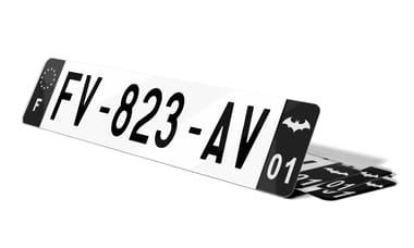 Plaque Immatrication noire logo Batman Blanc