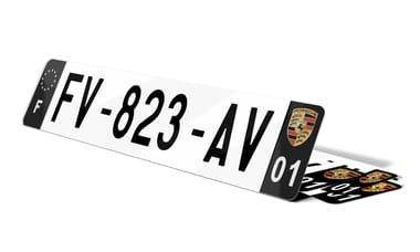 Plaque immatriculation noire Blason Porsche