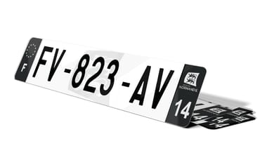 Plaque immatriculation noire fond logo Normandie