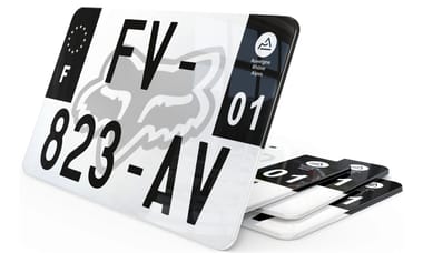 Plaque d'immatriculation moto noire fond logo Fox Racing