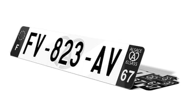 Plaque d'immatriculation noire fond logo Alsace 67