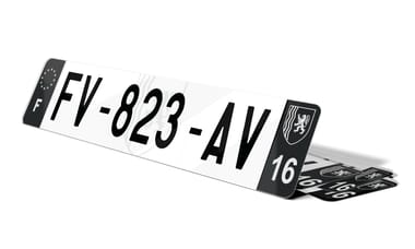 Plaque immatriculation noire fond logo Nouvelle-Aquitaine
