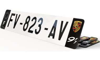 Plaque immatriculation Porsche Noire blason grainé et picto 911