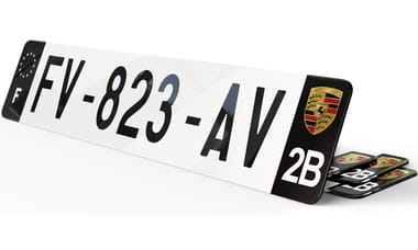 Plaque immatriculation Porsche Noire blason grainé