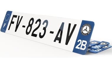 Plaque immatriculation Mercedes avec Logo Luxe Fond Blanc