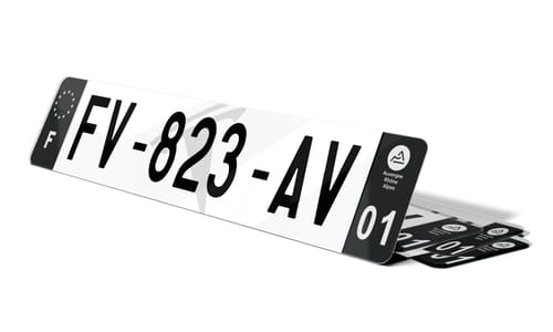 Plaque immatriculation noire Tesla logo fond