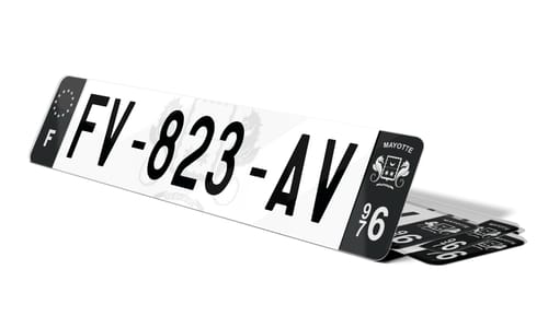 Plaque immatriculation noire fond logo Mayotte 976