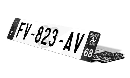Plaque d'immatriculation noire fond logo Haut-Rhin