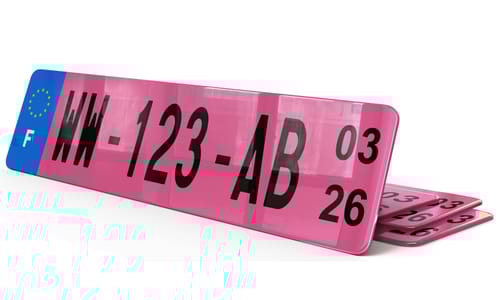 Plaque immatriculation provisoire Rose Auto importée 27,5x7,5cm