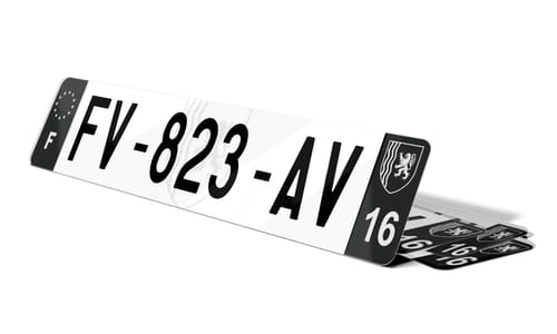 Plaque immatriculation noire fond logo Nouvelle-Aquitaine