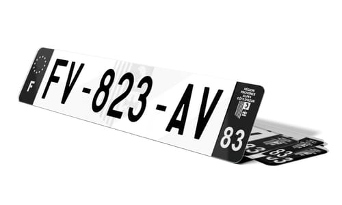 Plaque d'immatriculation noire fond logo Var