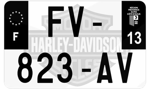 Plaque d'immatriculation noire moto fond logo Harley Davidson