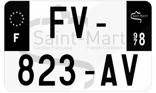 Plaque d'immatriculation moto noire fond logo Saint-Martin 978