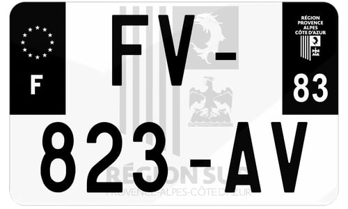 Plaque d'immatriculation moto noire fond logo Var 83