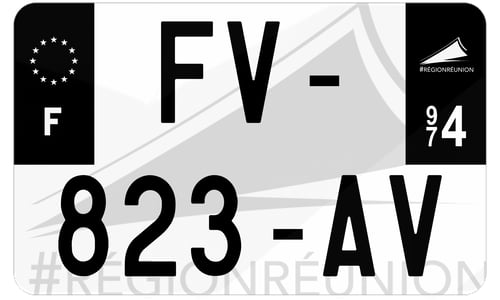 Plaque d'immatriculation moto noire fond logo La Réunion 974
