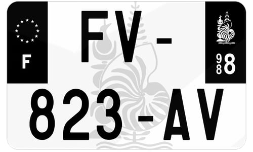 Plaque d'immatriculation moto noire fond logo Nouvelle-Calédonie 988