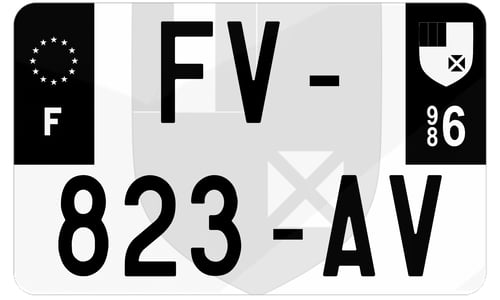 Plaque d'immatriculation moto noire fond logo Wallis et Futuna 986